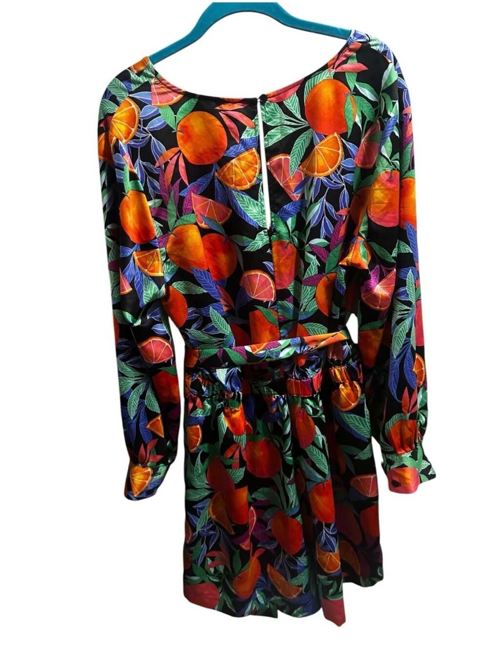 Nina Parker Size 1X Orange Fruit Print Long Sleeve Wrap Romper - Picture 5 of 5